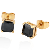Gets® Jewelry Earring, Brass, Square, 18K gold plated, with cubic zirconia nickel, lead & cadmium free, 7mm