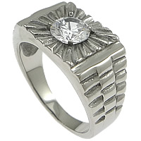 Cubic Zirconia anillo de dedo de acero inoxidable, con circonia cúbica, color original, 12mm, tamaño:11.5, Vendido por UD