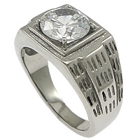 Cubic Zirconia anillo de dedo de acero inoxidable, Cuadrado, con circonia cúbica, color original, 12mm, tamaño:10, Vendido por UD
