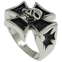 Нержавеющая сталь Человек палец кольцо, нержавеющая сталь, Череп Креста, гравированный & чернеют, 21mm, размер:12, продается PC