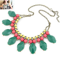 Fashion Statement Necklace, Zinc Alloy, with iron chain & Resin, with 5cm extender chain, antique bronze color plated, oval chain & with rhinestone, multi-colored, nickel, lead & cadmium free Approx 15.5 Inch 