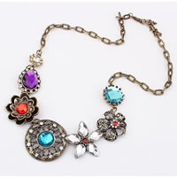 Fashion Statement Necklace, Zinc Alloy, with Crystal & Iron, with 5cm extender chain, antique bronze color plated, oval chain & with rhinestone, nickel, lead & cadmium free, 10-30mm Approx 16 Inch 