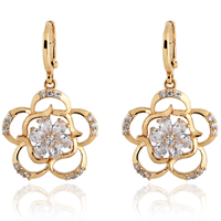 Gets® Jewelry Earring, Brass, Flower, 18K gold plated, with cubic zirconia nickel, lead & cadmium free 