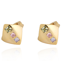 Gets® Jewelry Earring, Brass, Rhombus, 18K gold plated, with cubic zirconia nickel, lead & cadmium free, 14mm 