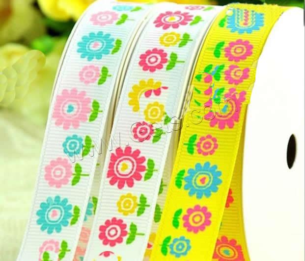 Grosgrain Ribbon, printing, different size for choice & with flower pattern & single-sided, mixed colors, 5PCs/Lot, 100Yards/PC, Sold By Lot