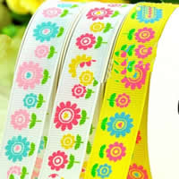Grosgrain Ribbon, printing & with flower pattern & single-sided, mixed colors  