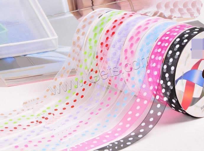 Organza Ribbon, printing, different size for choice & with round spot pattern & single-sided, mixed colors, 3PCs/Lot, 200Yards/PC, Sold By Lot