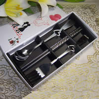 Stainless Steel Tableware Set, fork & chopsticks & spoon, Rectangle, white 
