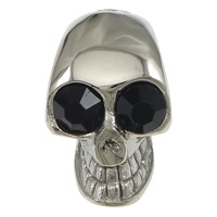Stainless Steel Large Hole Beads, Skull, plated, with rhinestone Approx 9mm 