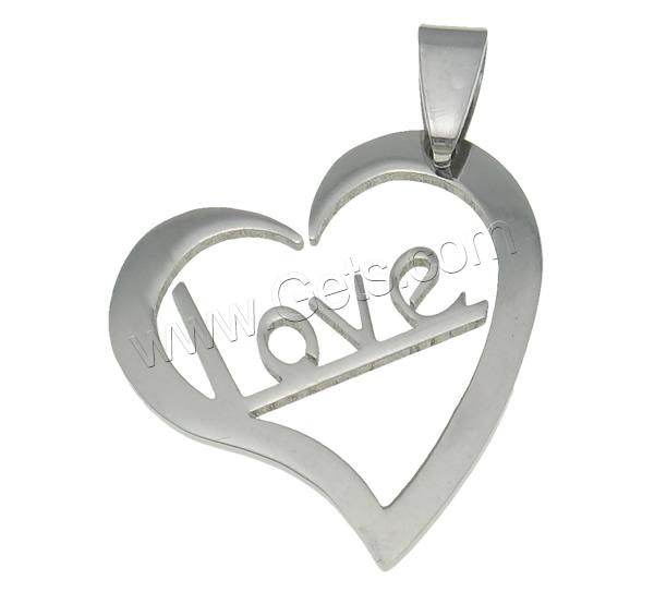 Stainless Steel Heart Pendants, word love, different size for choice & Customized & with letter pattern, original color, Hole:Approx 7x4mm, Sold By PC