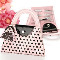 Manicure Set, Stainless Steel, tweezers & nail file & nail clipper & scissors, with PU Leather, Handbag, with round spot pattern, pink 