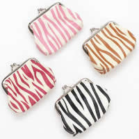 PU Leather Coin Purse, with Iron, platinum color plated, stripe, mixed colors 