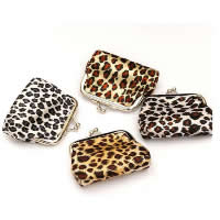 PU Leather Coin Purse, with Iron, platinum color plated, leopard pattern, mixed colors 