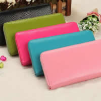 PU Leather Wallet, with Iron, Rectangle, plated, mixed colors 