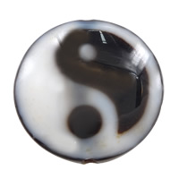 Perles agate dzi tibétaine naturelle, agate Tibétaine, Plat rond, Tai Ji & deux tons Environ 2mm, Vendu par PC