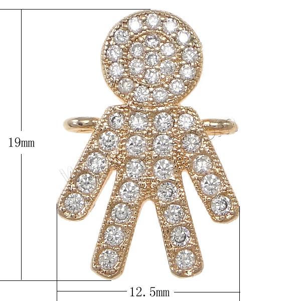 Cubic Zirconia Micro Pave Brass Connector, Character, plated, micro pave cubic zirconia & 1/1 loop, more colors for choice, 12.5x19x2mm, Hole:Approx 1.2mm, Sold By PC