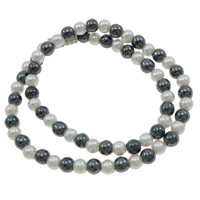 Non Magnetic Hematite Bracelet, with ABS Plastic, brass screw clasp, Round, imitation pearl & single-strand & two tone, 4mm Approx 9.8 Inch 