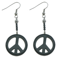 Non Magnetic Hematite Earrings, iron earring hook, Peace Logo, black 