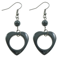 Non Magnetic Hematite Earrings, iron earring hook, Heart, black 