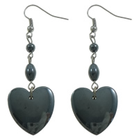Non Magnetic Hematite Earrings, iron earring hook, Heart, black 