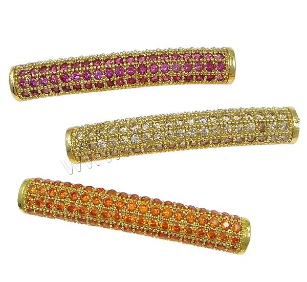 Cubic Zirconia Micro Pave Brass Beads, Tube, plated, Customized & micro pave cubic zirconia & hollow, more colors for choice, 29x5x3mm, Hole:Approx 2mm, Sold By PC