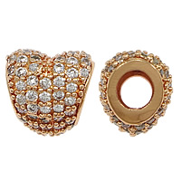 Cubic Zirconia Micro Pave Brass European Bead, Heart, plated, micro pave cubic zirconia & without troll Approx 5mm 