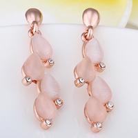 Cats Eye Earring, Zinc Alloy, with Cats Eye, Teardrop, real rose gold plated, with rhinestone, lead & cadmium free 