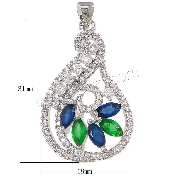 Cubic Zirconia Micro Pave Brass Pendant, Teardrop, plated, micro pave cubic zirconia, more colors for choice, 19x31x5mm, Hole:Approx 3x4mm, Sold By PC
