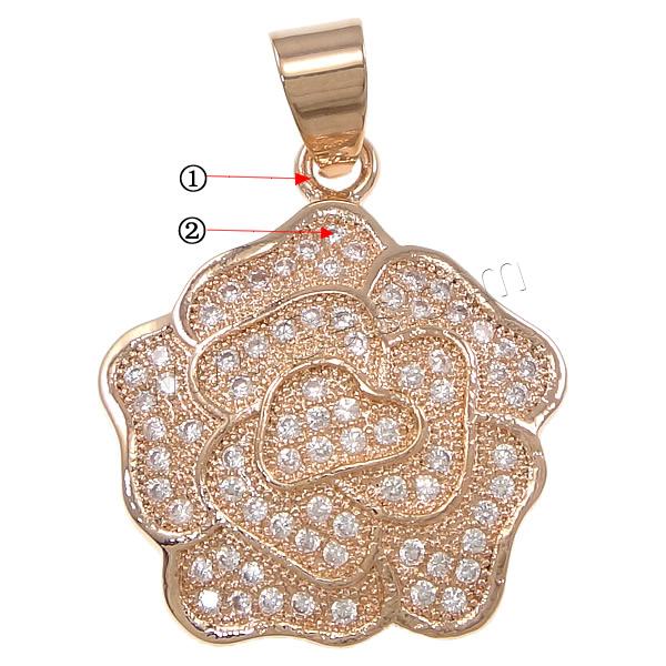 Cubic Zirconia Micro Pave Brass Pendant, Flower, plated, micro pave cubic zirconia, more colors for choice, 20x23x4.5mm, Hole:Approx 4x5mm, Sold By PC