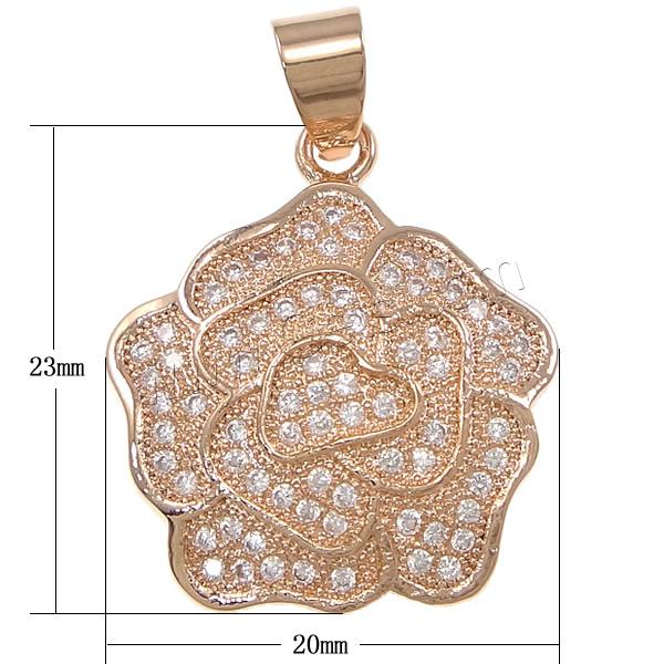 Cubic Zirconia Micro Pave Brass Pendant, Flower, plated, micro pave cubic zirconia, more colors for choice, 20x23x4.5mm, Hole:Approx 4x5mm, Sold By PC