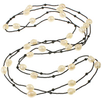 Пресноводные перлы ожерелье цепи свитера, Пресноводные жемчуги, с Кристаллы & Стеклянный бисер, Рисообразная, натуральный, двунитевая, белый, 10-12mm, длина:Приблизительно 73 дюймовый, продается Strand