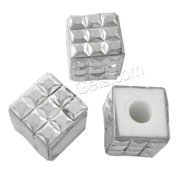 Resin Rhinestone Beads, Cube, platinum color plated, different size for choice & with resin rhinestone, Hole:Approx 5mm, Sold By Bag