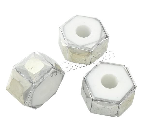 Resin Rhinestone Beads, Hexagon, platinum color plated, different size for choice & with resin rhinestone, Hole:Approx 3-5mm, Sold By Bag