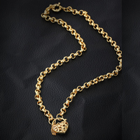 Collar de la joyería Gets®, metal, Corazón, chapado en oro de 18 K, cadena Rolo & hueco, libre de níquel, plomo & cadmio, 19mm,7mm, longitud:aproximado 22 Inch, Vendido por Sarta
