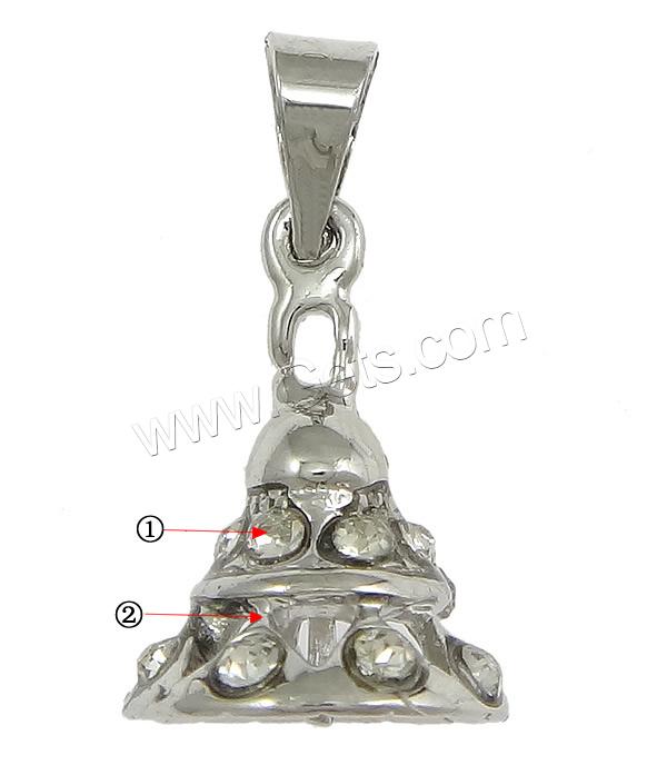 Zinc Alloy Peg Bail, Cone, plated, with rhinestone, more colors for choice, nickel, lead & cadmium free, 10x14x10mm, 0.8mm, Hole:Approx 3.5mm, Sold By PC