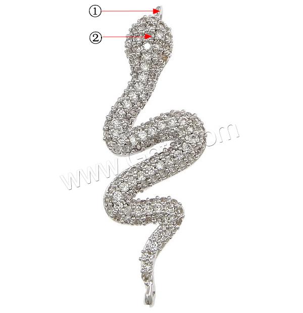 Cubic Zirconia Micro Pave Brass Pendant, Snake, plated, micro pave cubic zirconia, more colors for choice, 14x43x5.5mm, Hole:Approx 1.5mm, Sold By PC