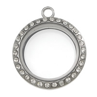 Zinc Alloy Floating Locket Pendant Frame, with Glass, Flat Round, plated, with rhinestone nickel, lead & cadmium free Approx 3mm, Inner Approx 22.5mm 