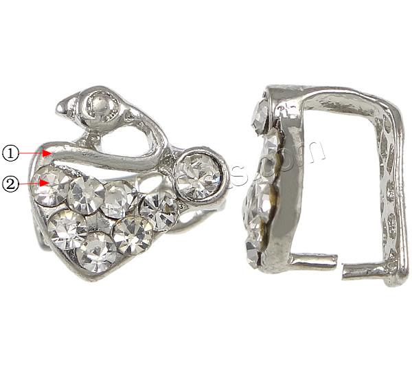 Zinc Alloy Pinch Bail, Swan, plated, with rhinestone, more colors for choice, nickel, lead & cadmium free, Sold By PC