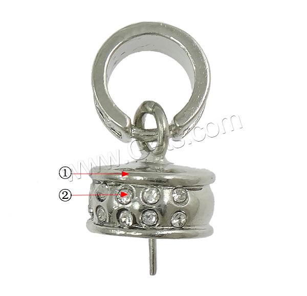 Zinc Alloy Peg Bail, plated, with rhinestone, more colors for choice, nickel, lead & cadmium free, 11x5mm, 1mm, 10x5mm, Hole:Approx 7mm, Sold By PC