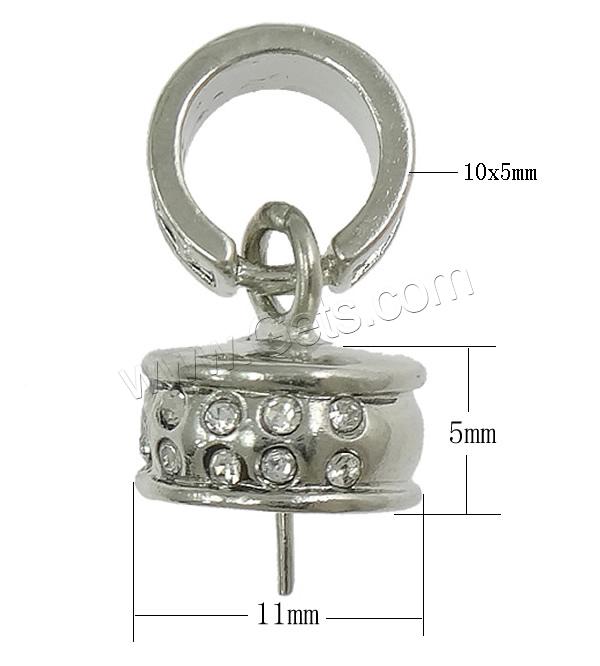Zinc Alloy Peg Bail, plated, with rhinestone, more colors for choice, nickel, lead & cadmium free, 11x5mm, 1mm, 10x5mm, Hole:Approx 7mm, Sold By PC