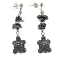 Non Magnetic Hematite Earrings, with plastic earnut, stainless steel post pin, Turtle, black 