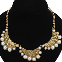 Fashion Statement Necklace, Zinc Alloy, with Plastic Pearl, with 2inch extender chain, antique gold color plated, twist oval chain, lead & cadmium free, 28mm Approx 20.5 Inch 