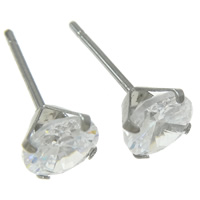 Stainless Steel Cubic Zirconia Stud Earring, Flat Round, without earnut & with cubic zirconia, original color 
