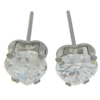 Stainless Steel Cubic Zirconia Stud Earring, Heart, without earnut & with cubic zirconia, original color 