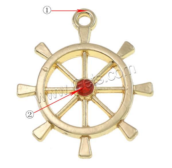 Zinc Alloy Ship Wheel & Anchor Pendant, plated, nautical pattern & Customized & with rhinestone, more colors for choice, nickel, lead & cadmium free, 24x28x4mm, Hole:Approx 2mm, Sold By PC