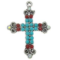 Zinc Alloy Cross Pendants, with Resin, plated, with rhinestone nickel, lead & cadmium free Approx 2mm 