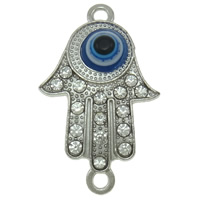 Evil Eye Jewelry Connector, Zinc Alloy, with Resin, Hamsa, plated, Islamic jewelry & evil eye pattern & Customized & with rhinestone & 1/1 loop nickel, lead & cadmium free Approx 2.5mm 