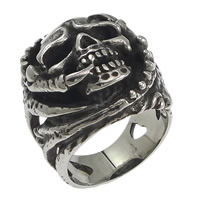 Нержавеющая сталь Человек палец кольцо, нержавеющая сталь, Череп, отверстие & чернеют, 27mm, размер:10, продается PC