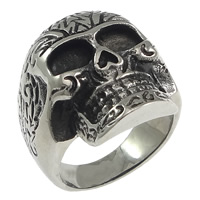 Men Stainless Steel Ring in Bulk, Skull, blacken, 23mm, US Ring 