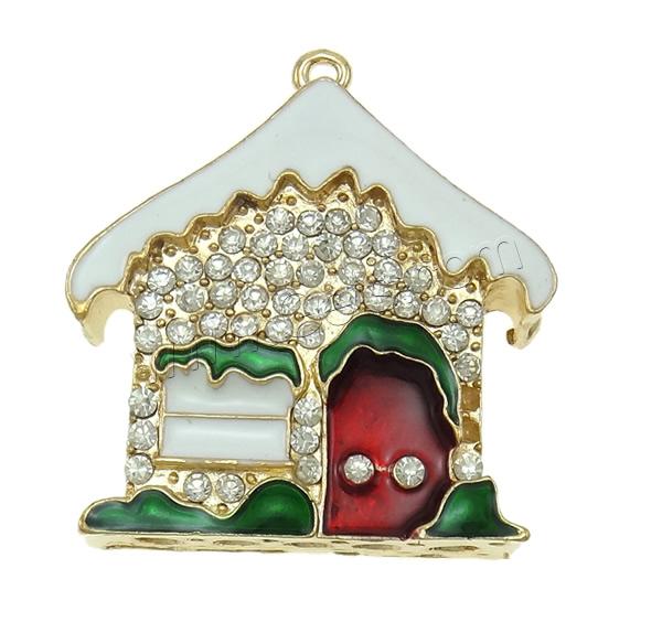 Zinc Alloy Building Pendants, House, plated, Customized & enamel & with rhinestone & hollow, more colors for choice, nickel, lead & cadmium free, 46x51x13.5mm, Hole:Approx 3mm, Sold By PC